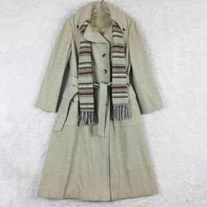 Vtg Montello Womens Trench Coat Wool Blend‎ Double Breasted Khaki Belted Long XS